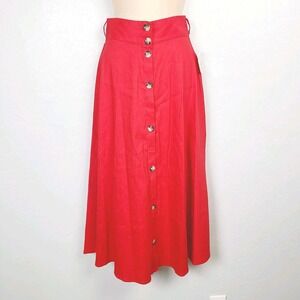 NEW Antonio Melani Red Linen Blend‎ Midi Skirt Button Front A-Line 2 Work Y2K